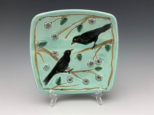 Squared Crow Bowl with Sprigs by Bluegill Pottery