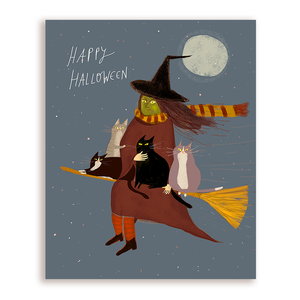 Halloween Treat Run Cat Greeting Card by Jamie Shelman