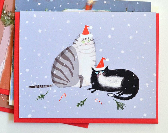 Christmas Santa Hat Cat Greeting Card by Jamie Shelman
