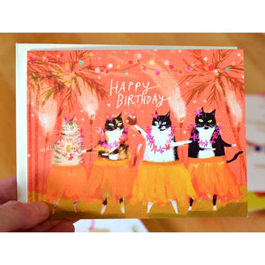 Birthday Tiki Cats Greeting Card by Jamie Shelman