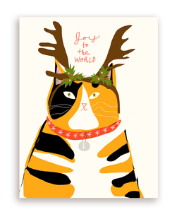 Christmas Joy To The World Cat Greeting Card by Jamie Shelman