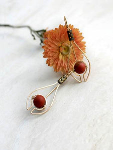 Deco Pear Drop Earrings with Red Jasper by Brianna Kenyon