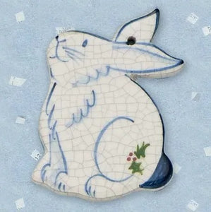 Rabbit with Holly Ceramic Ornament by Mary DeCaprio