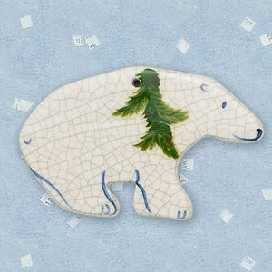 Polar Bear with Wreath Ceramic Ornament by Mary DeCaprio