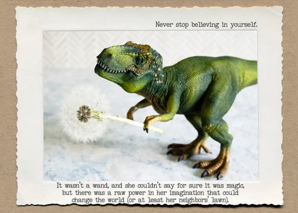 T. Rex Dandelion Wand Greeting Card by Jamie Redmond