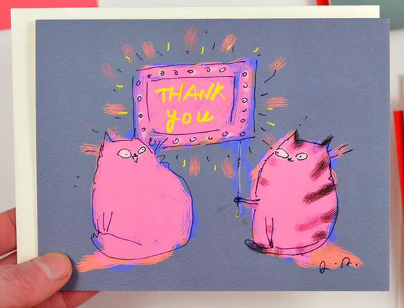 Thank You Neon Cats Greeting Card by Jamie Shelman