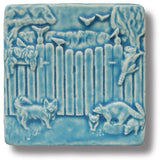 Dog with Raccoons 4" x 4" Tile by Whistling Frog