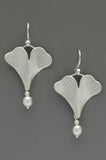 Inverted Gingko Leaf Earrings with Pearl Dangle by Thomas Kuhner