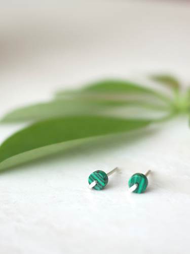 Tiny Stud Earrings with Malachite by Brianna Kenyon