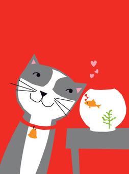 Love Cat and Goldfish Greeting Card from Great Arrow Cards