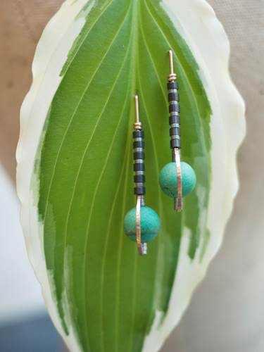 Deco Style Music Note Earrings with Turquoise by Brianna Kenyon