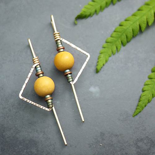 Deco Triangle Drop Earrings with Yellow Mookaite Jasper by Brianna Kenyon