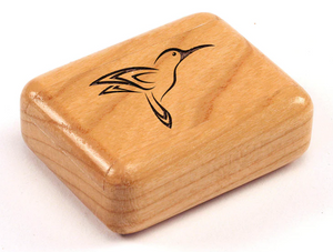 Stylized Hummingbird 2” Flat Narrow Secret Box by Heartwood Creations