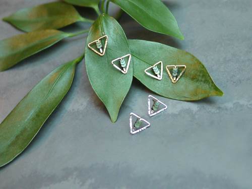 Triangle Stud Earrings with Chevron Beads - Tiny by Brianna Kenyon