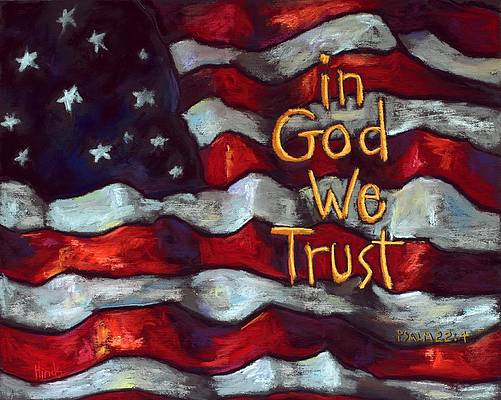 American Flag - In God We Trust Block Reproduction by David Hinds