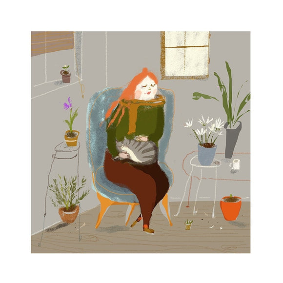 Cat Lady with Houseplants Print by Jamie Shelman