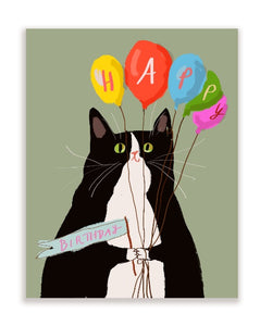 Birthday Balloons Tuxedo Cat Greeting Card by Jamie Shelman