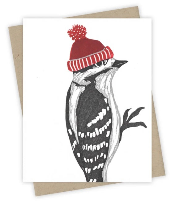 Winter Beanie Woodpecker Card by Burdock & Bramble