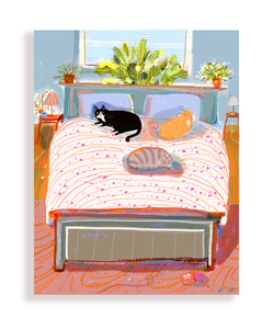 Bed Cats Greeting Card by Jamie Shelman