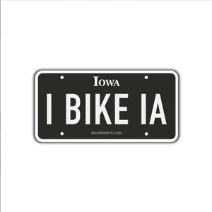 I BIKE IA License Plate Sticker by Bozz Prints