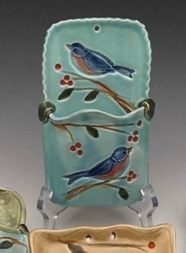 Bluebird Rectangular Wall Pocket by Bluegill Pottery