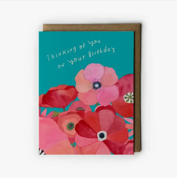 Poppy Watercolor Birthday Greeting Card by Honeyberry Studios