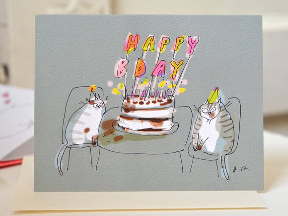 Birthday Candles Cat Greeting Card by Jamie Shelman
