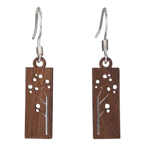 Twig Blossom Branch Lasercut Wood Earrings by Woodcutts