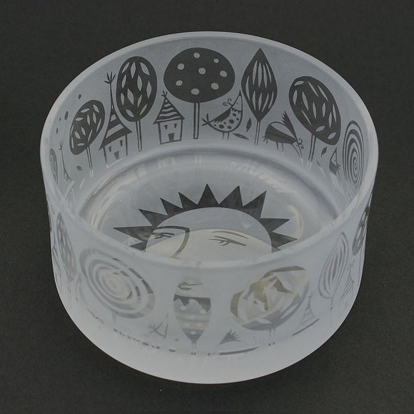 Enchanted Woodland Etched Glass Bowl by Leandra Drumm Designs