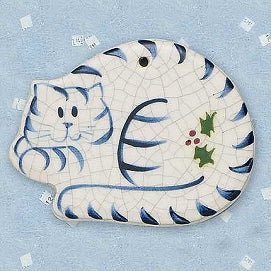 Cat Curled Up Ceramic Ornament by Mary DeCaprio