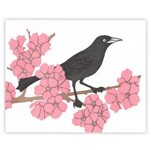 Cherry Blossom Grackle 8" x 10" Print by Burdock & Bramble