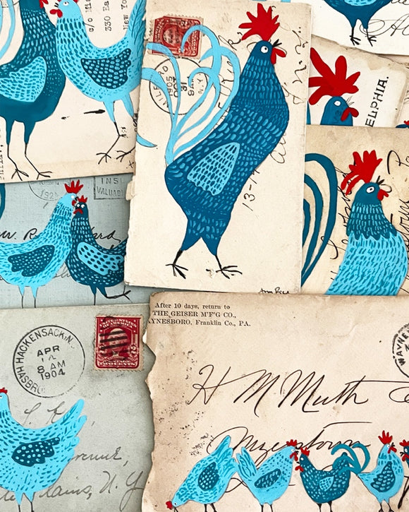 Chickens & Antique Envelopes by Amy Rice