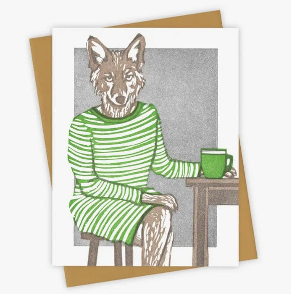 Morning Coffee Coyote Card by Burdock & Bramble