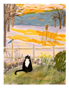Country Sunset Cat Print by Jamie Shelman