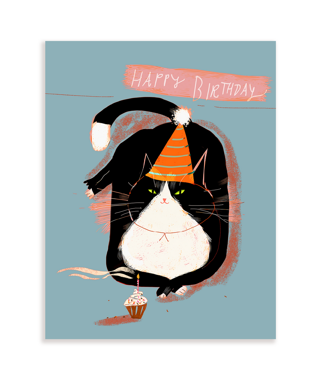 Birthday Cupcake Cat Blue Greeting Card By Jamie Shelman – Outside The 