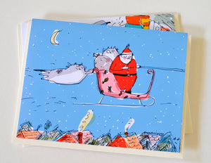 Christmas Stowaways Cat Greeting Card by Jamie Shelman