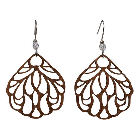 Small Filigree Leaves Lasercut Wood Earrings by Woodcutts