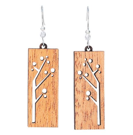 Medium Floral Branches Lasercut Wood Earrings by Woodcutts