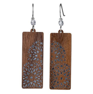 Twig Rectangle Flowers Lasercut Wood Earrings by Woodcutts