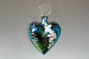 Gold-Lined Green Heart Ornament by Vines Art Glass