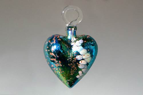 Gold-Lined Green Heart Ornament by Vines Art Glass