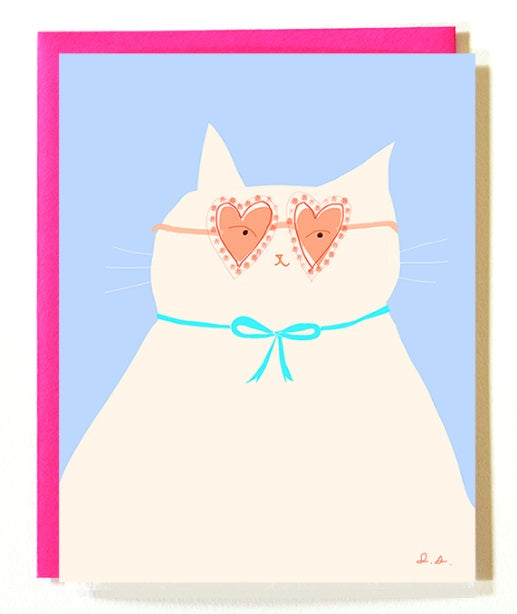Heart Glasses Cat Greeting Card by Jamie Shelman