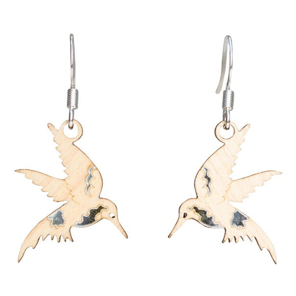 Twig Hummingbird Lasercut Wood Earrings by Woodcutts