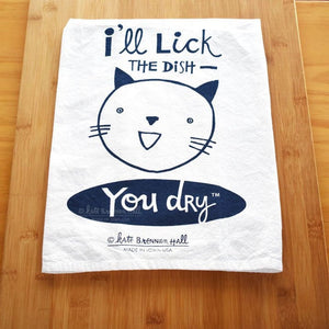 Cat: I'll Lick the Dish Dishtowel by Kate Brennan Hall