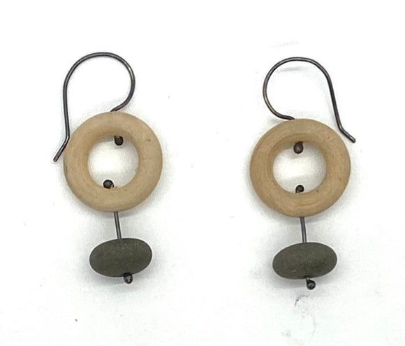 Wood Circle Drop Rock Earrings by Jennifer Nunnelee