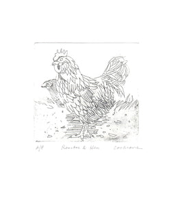 Rooster and Hen Etching by Cary Cochrane