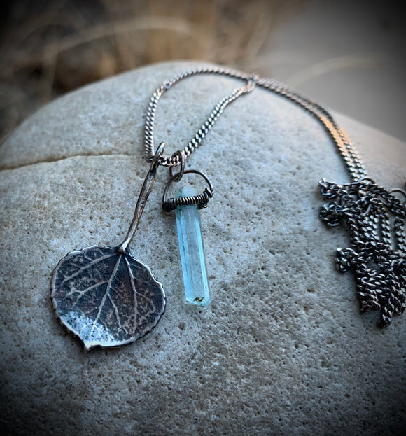 Silver Aspen and Aquamarine Necklace by Karen Gilbert