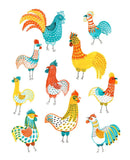 Rooster Friends Greeting Card by Honeyberry Studios