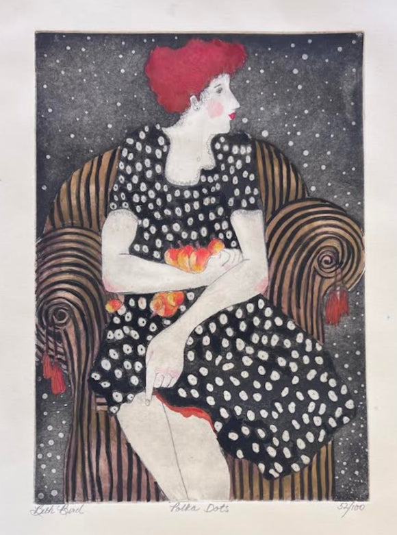 Polka Dots Hand-Painted Etching by Beth Bird
