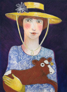 Girl with a Newborn Calf Reproduction by Beth Bird